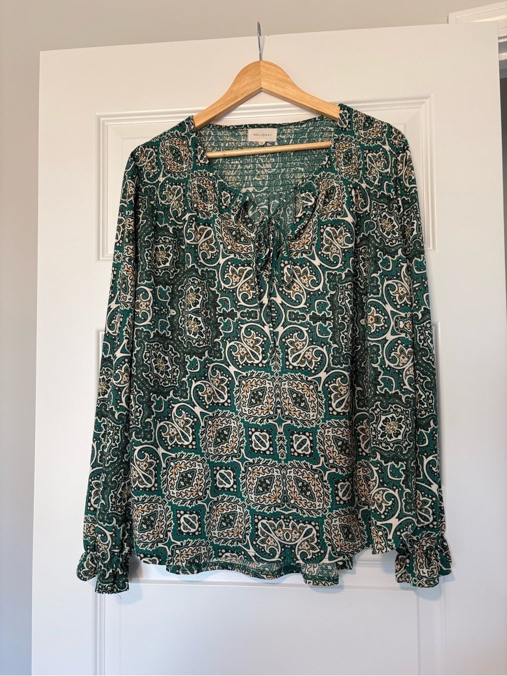 Woven Paisley-Print Peasant Blouse - Green Melloday Women’s Size XL